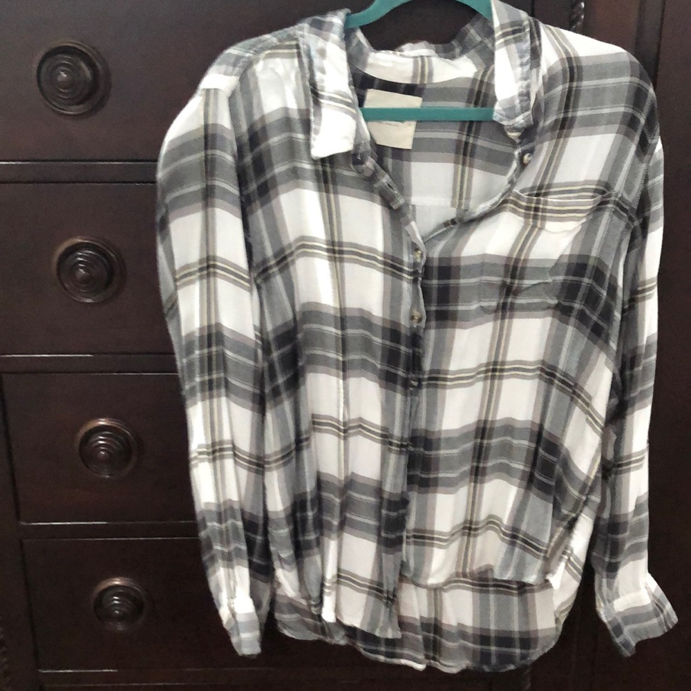Lucky Brand Gray and White Plaid Shirt